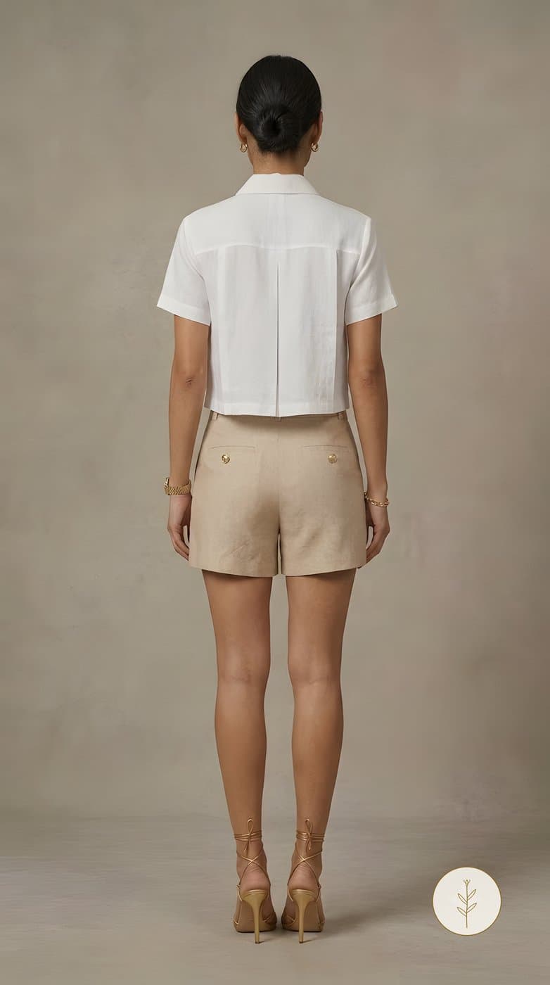 Conjunto Camisa con Pliegues Blanco y Crudo miniatura 4