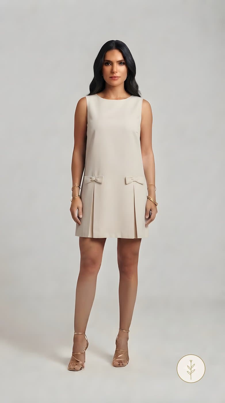 Vestido Crudo con Bolsillos y Lazo miniatura 2