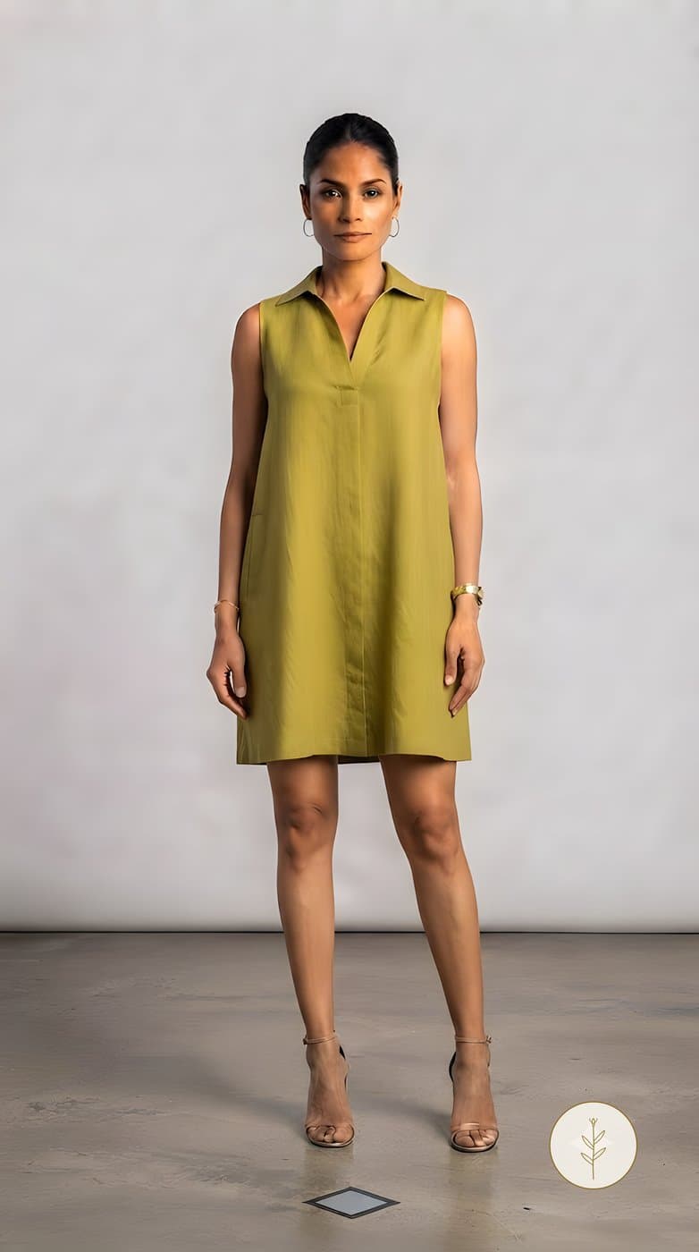 Vestido Oliva Cuello Camisa miniatura 2