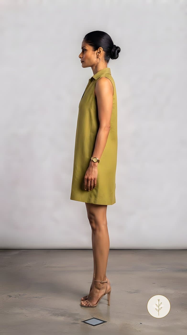 Vestido Oliva Cuello Camisa miniatura 3